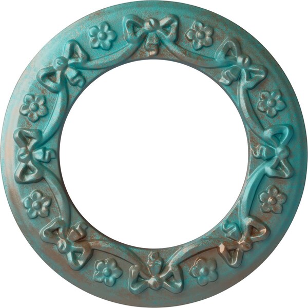 Ekena Millwork Ribbon with Bow Medallion (Canopies up to 7 1/2"), 12 1/4"OD x 7 1/2"ID x 7/8"P, Copper Green Patina CM12RICGS - main